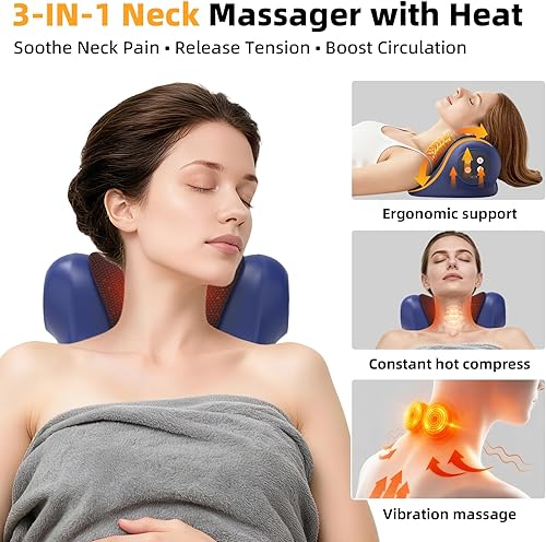 Miniatura 2 de Masajeador de cuello con calor, almohada masajeadora de cuello con 3 modos y calor, masaje eléctrico inalámbrico 3 en 1 de hombro con 2000 mAh,