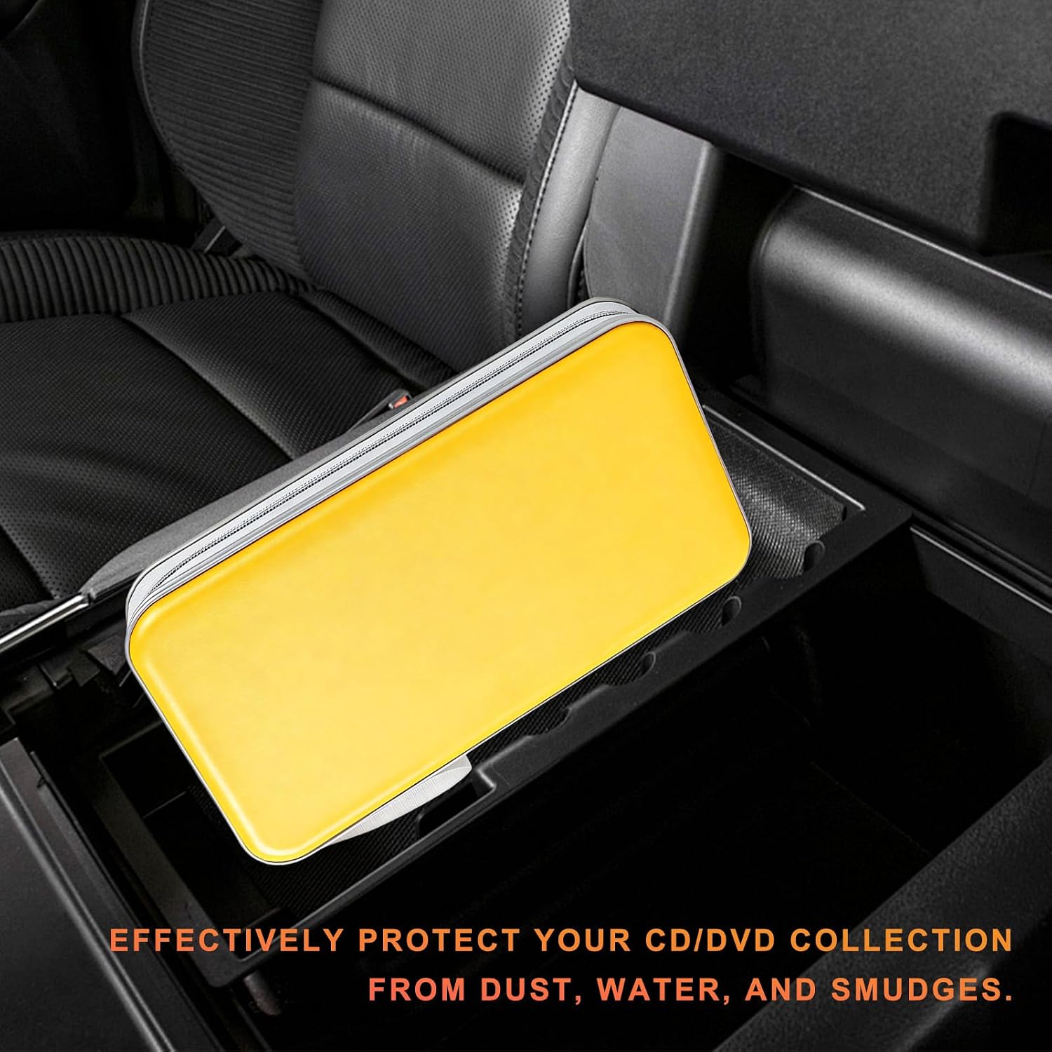 DVD Case for Car, 96 Capacity Portable Hard Plastic CD Storage Holder Zipper DVD Organizer, Universal CD Disc Storage Case Wallet Organizer for Vehicle Home Office (Yellow) image 3