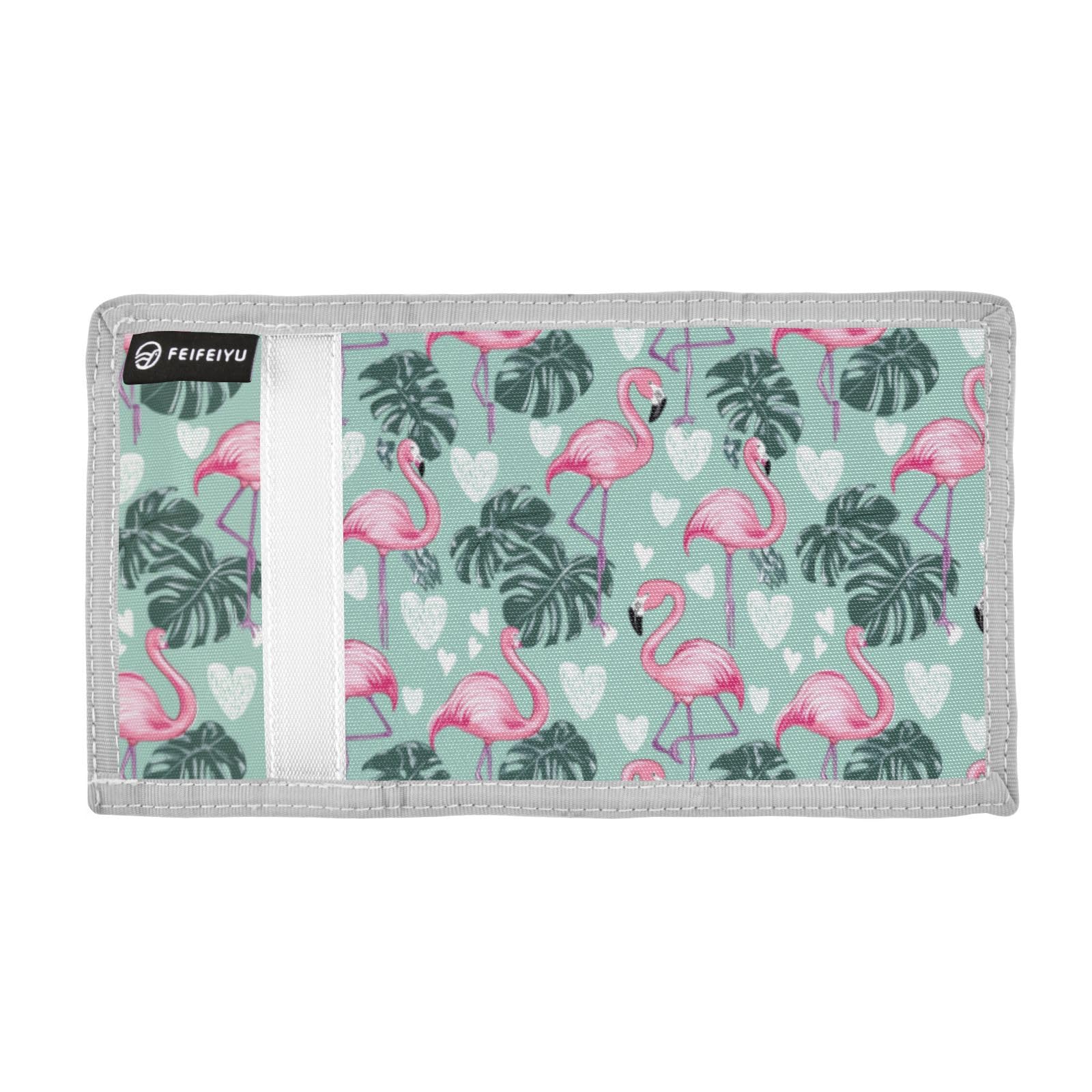 Wusikd Flamingo Kids Wallet for Boys Girls Leaves Pink Toddler Trifold Wallet Novelty Wallet for Teens Women Men