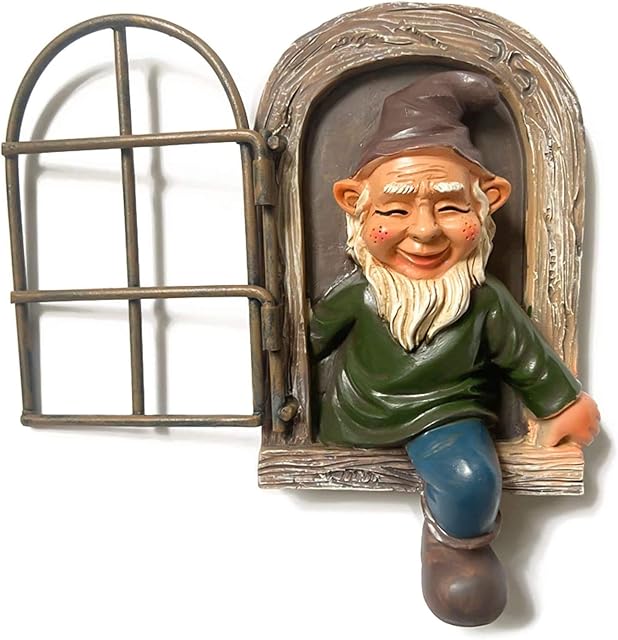 ZH Mini Resin Garden Gnome Elf Tree Statue Out The Door Tree Hugger Ornaments fit for Tree Sculpture Indoor Garden Decoration and Gift