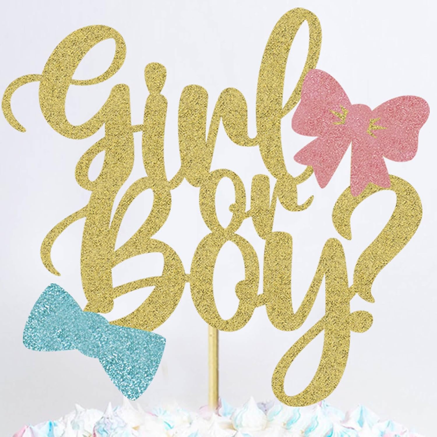 Gender Reveal Cake Topper Pink or Blue Glitter Boy or Girl Baby Shower Cake Pick Kids Boys Girls Birthday Party Decors Cake Decoration Supplies