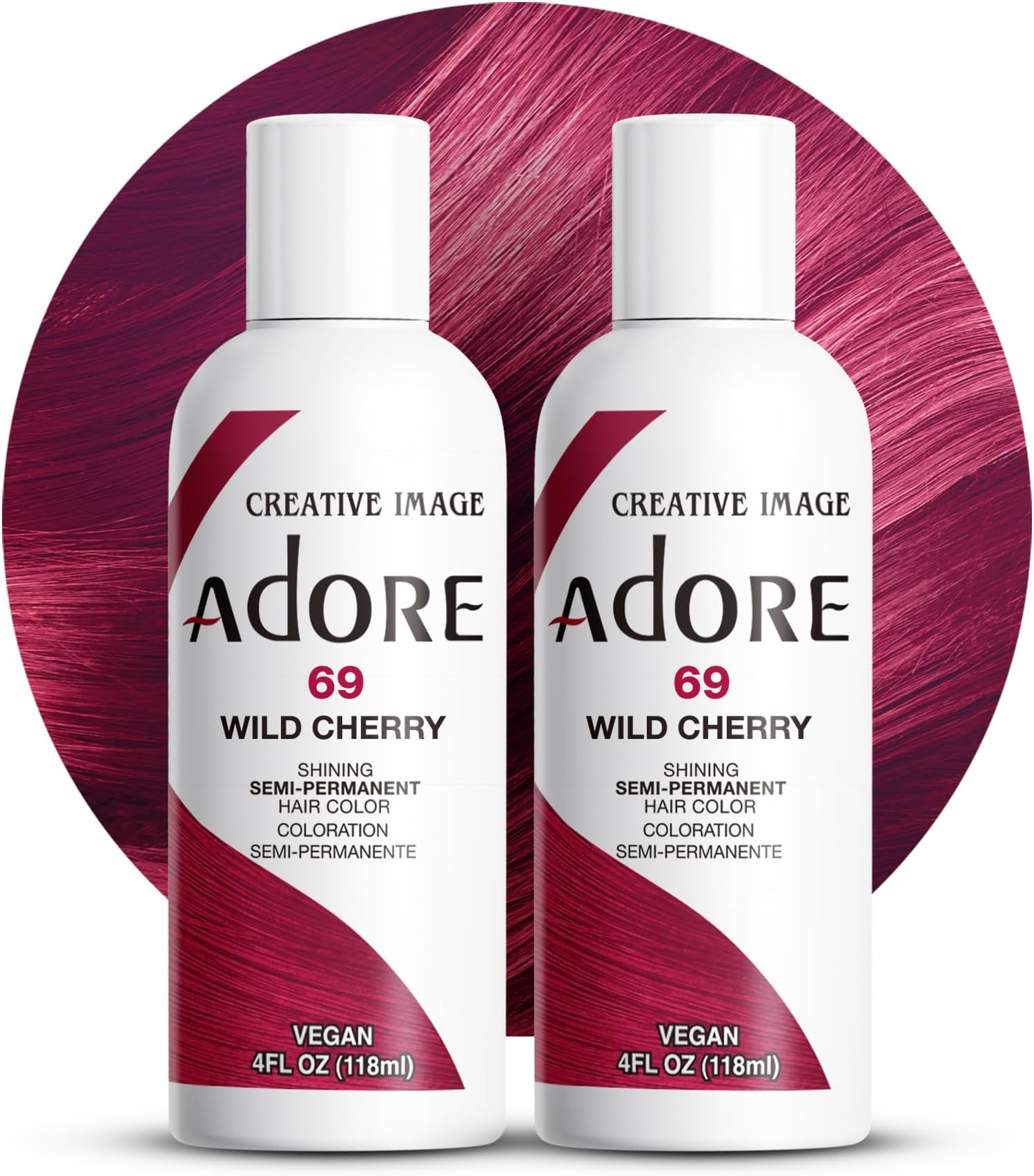 Adore Semi Permanent Hair Color - Vegan and Cruelty-Free Hair Dye - 4 Fl Oz - 069 Wild Cherry (Pack of 2)