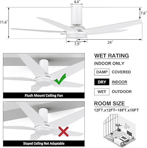 Miniatura 2 de SMAAIR Ventilador de techo inteligente con luces, control remoto y kit de luz regulable, ventilador de techo compatible con AlexaGoogle