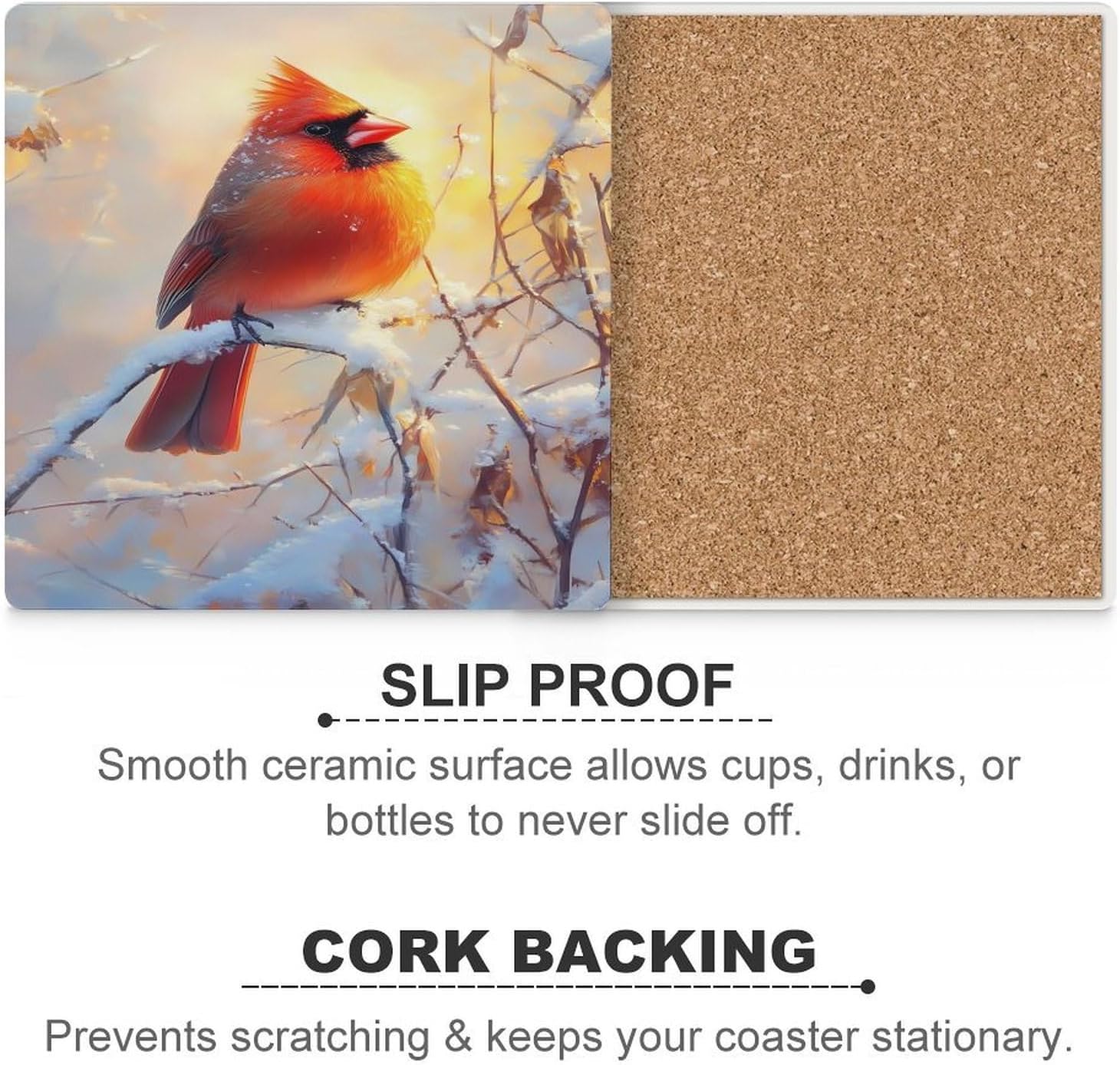 Cardinal Bird Ceramic Coasters Square Drinks Coaster Coffee Table Decor Table Coaster for Home Bar