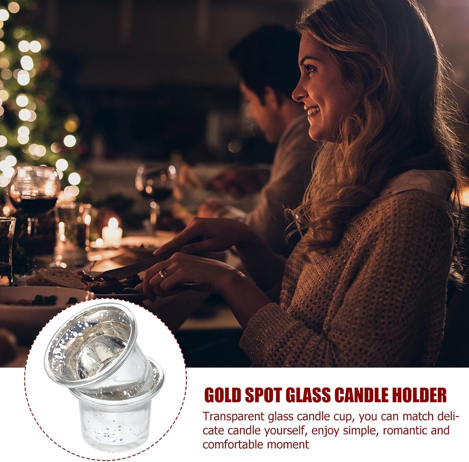 6pcs Silver Glass Candle Holder Set, European Creative Metallic Speckled Candlestick Cups for Tabletop Decor and Scene Layout in Home Kitchen