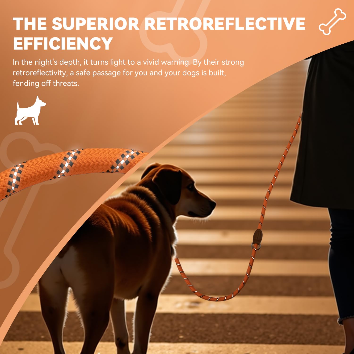 PETCOOZ Guinzaglio Doppio per Cani, Guinzaglio per Cani 3M Regolabile con Fino Riflettente, Multifunzione e Resistente per Cani Piccoli, Medi e Grandi, Arancione