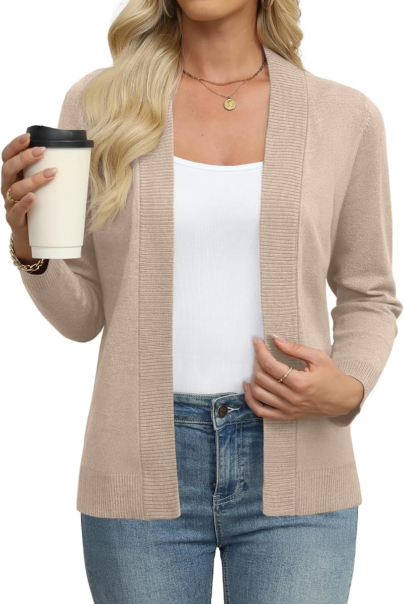 Womens Lightweight Cardigan Long Sleeve Open Front Knit Sweaters | Classic Cardigans, Air Conditioned Office Wear, Essential Solid Outfits, Trendy Layering Piece