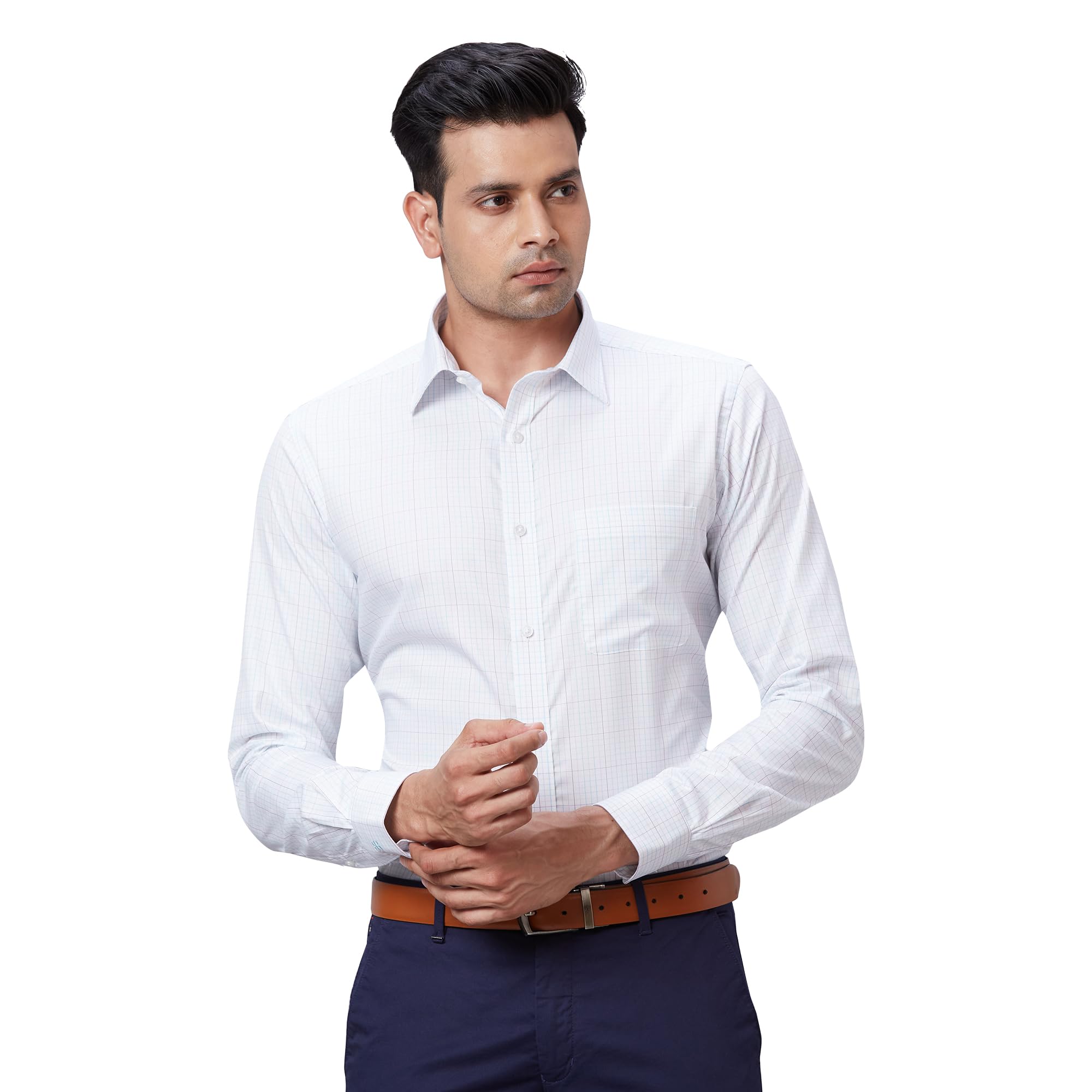 raymond Men's Pure Cotton Structure Pattern Slim Fit Semi Cutaway Collar Full Sleeve Formal Shirt-picture-16