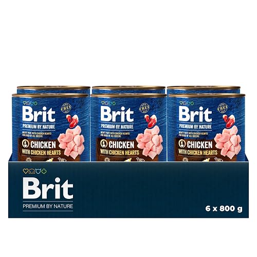 Brit Premium by Nature - Comida húmeda para Perros Adultos, Pollo con Corazones de Pollo, 6 x 800 g