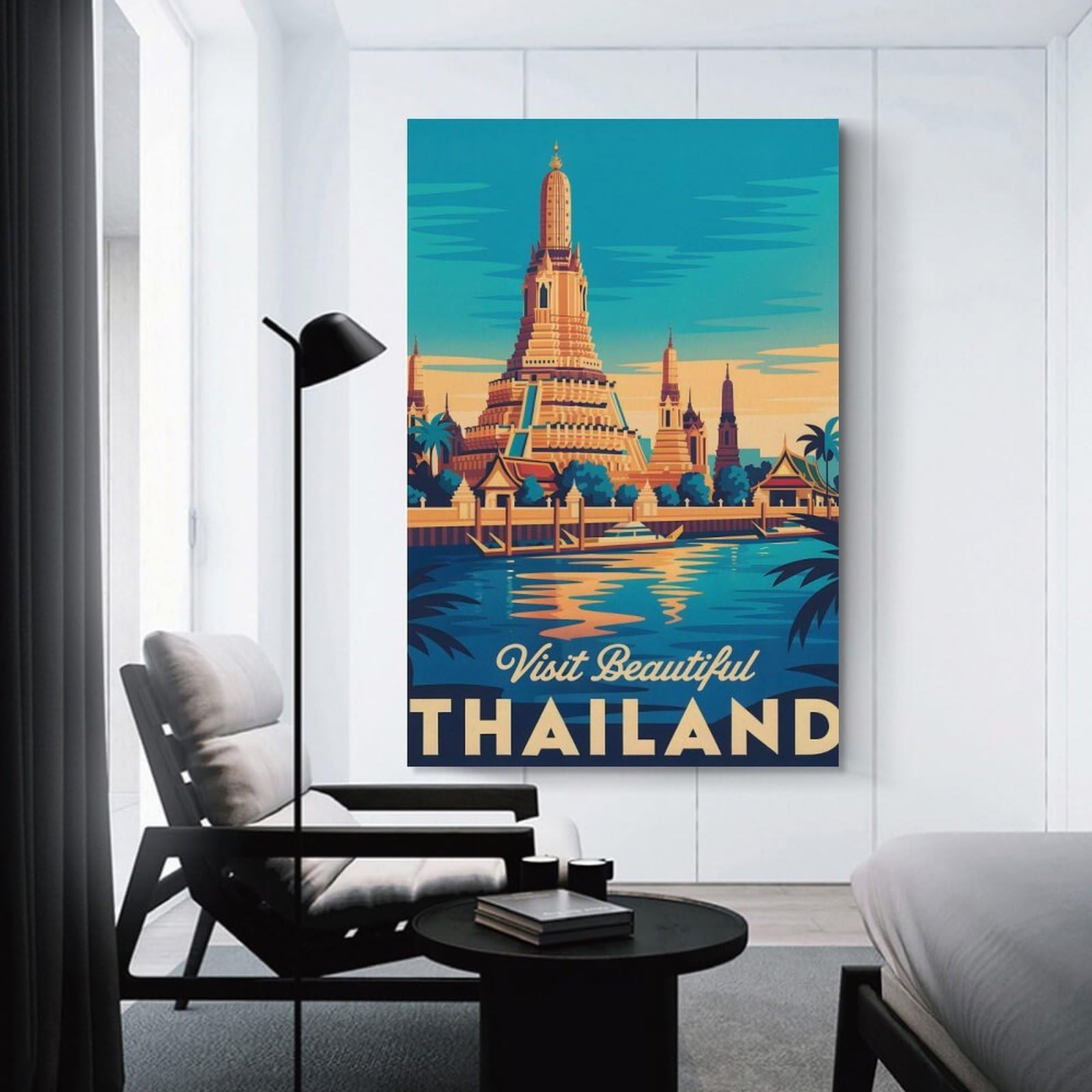 Junmoney Wall Art Print Visit Beautiful Thailand Travel, 24x36inch(60x90cm), for Home Lounge, Bedroom Or Reading Nook, Canvas Styling for A Polished Room Look