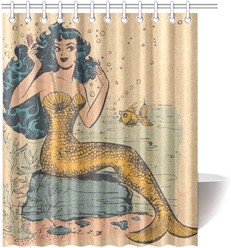 Juego de cortinas de ducha de tela de poliéster con ganchos, decoración de baño impermeable, estilo retro