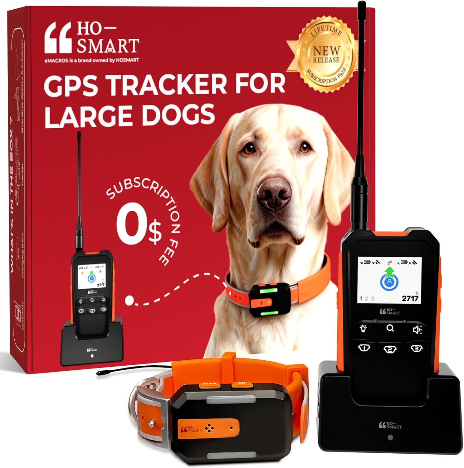 No Monthly Fee GPS Dog Tracker for Medium & Large Dogs, Off-Grid with No Cell Service, 3-Level Virtual Fence, Up to 7-Day Tracker Battery, IP67 Waterproof, Reflective Collar, Remote Light & Sound