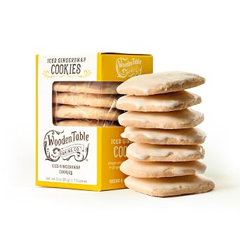 Wooden Table Baking Co. Iced Gingersnap Cookies Handcrafted Ginger Shortbread with Spiced Meringue Glaze Tea Cookies, 8-Pack