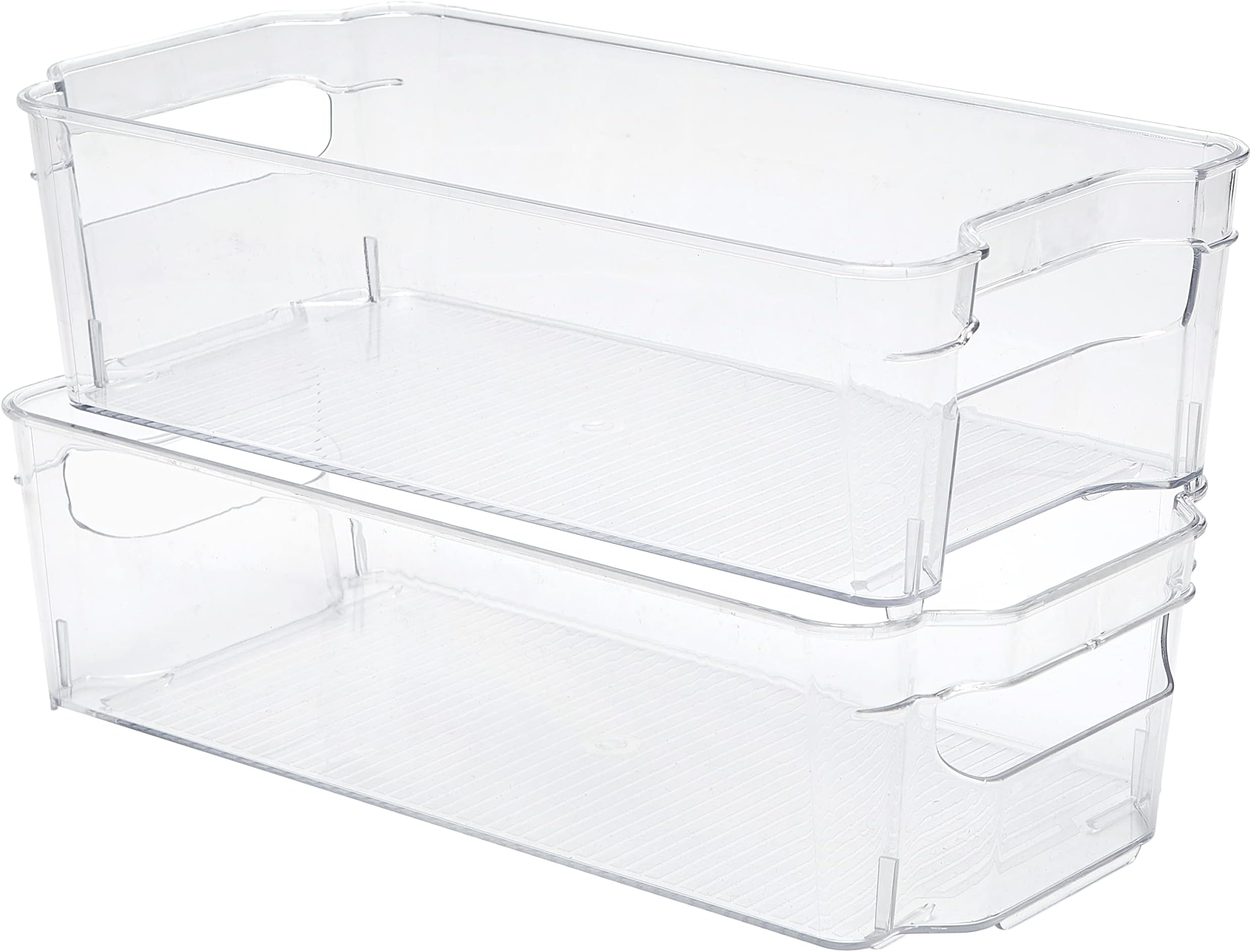 Jinamart Plastic Storage Bins 2 Pack, Multi-Use Organizer Bins with Built-in Handles, BPA-Free for Pantry, Home and Fridge Organization (12.4" 6.3" 3.55")