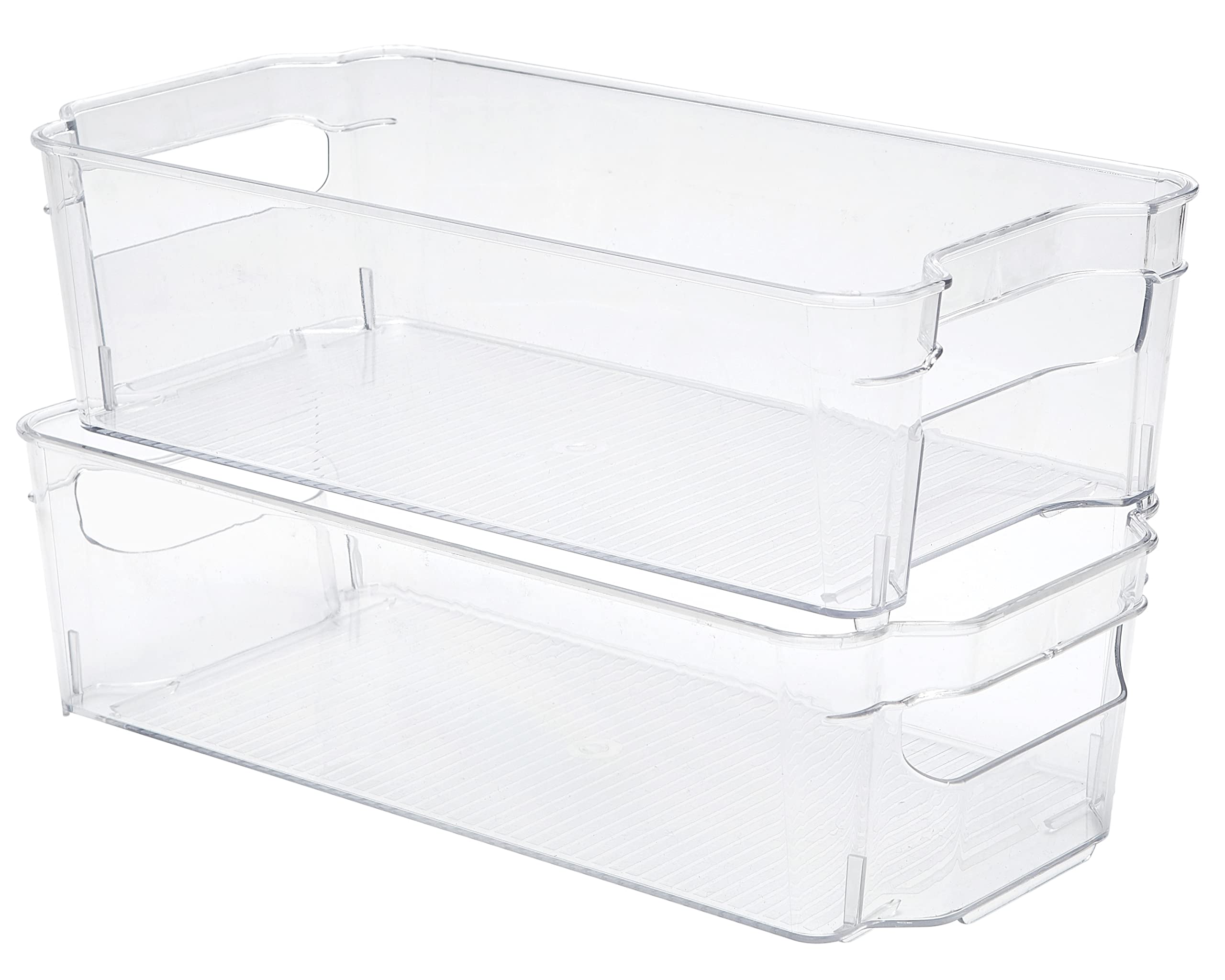 Jinamart Plastic Storage Bins 2 Pack, Multi-Use Organizer Bins with Built-in Handles, BPA-Free for Pantry, Home and Fridge Organization (12.4" 6.3" 3.55")