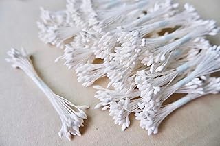 1200pcs White Stamen Flower, Artificial Pearlized Floral Stamen Flower Making 6cm. Pearl Double Heads Flower Stamen (White Color)