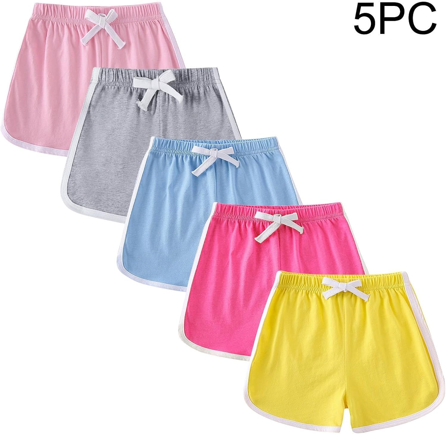 Kids Girl 5 Pack Athletic Dolphin Shorts Soccer Basketball Volleyball Sports Shorts Gym Workout Drawstring Cotton