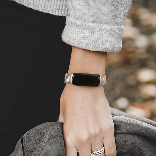 Miniatura 6 de Vanjua Correas de repuesto para Fitbit Inspire 3 para mujeres y hombres, correa de malla de metal de acero inoxidable, ajustable, correa magnética