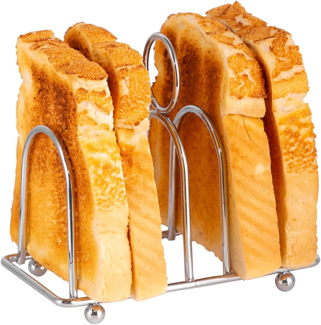 Innoteck Chrome Toast Rack - 6 Bread Slice Slot - Toast Cooling Holder - Serving Stand with Ball Feet and Loop Carry Handle - Stainless Steel Organiser - for Kitchen, Dining Room or Bakery