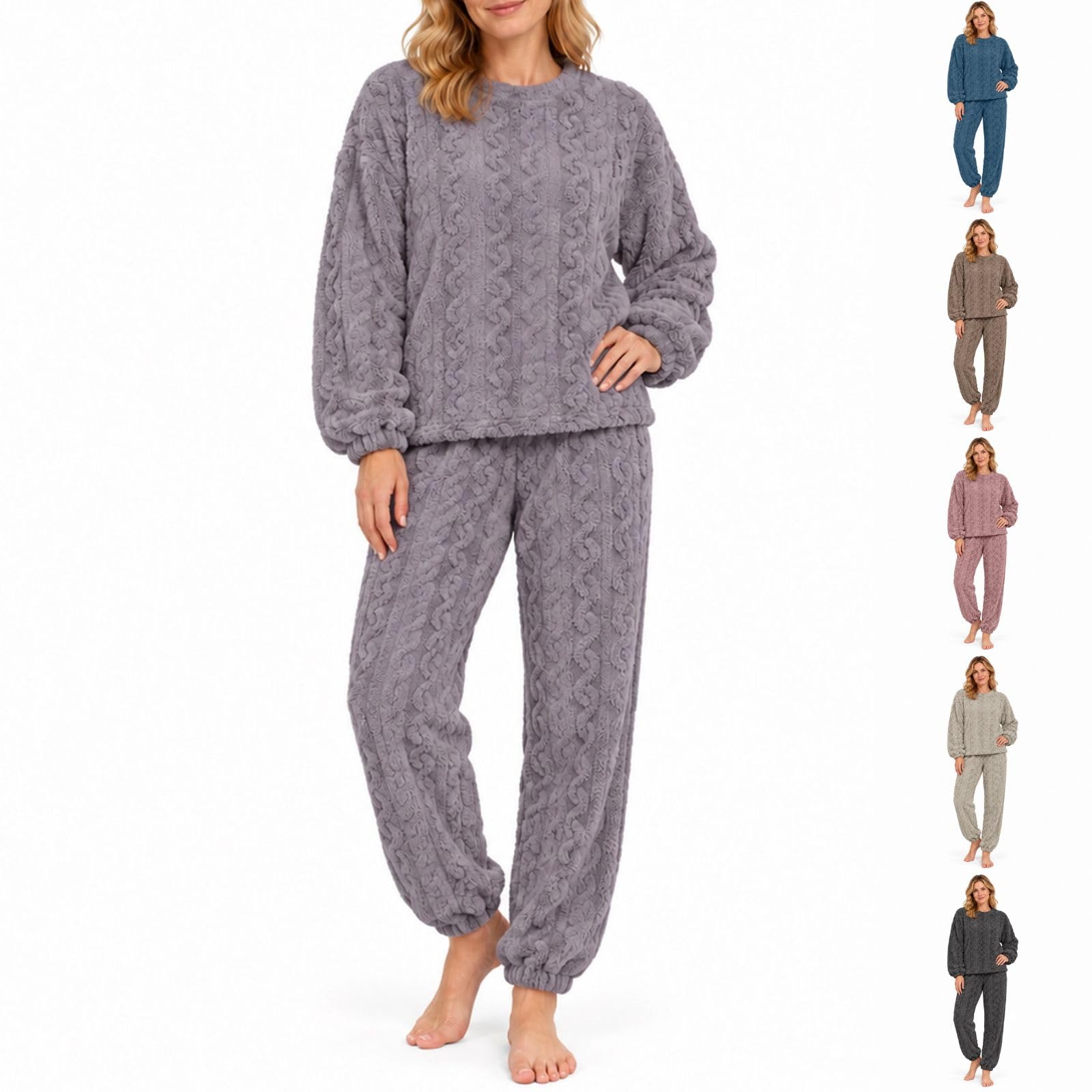Womens Fluffy Pajama Sets Winter Warm 2 Piece Fleece Fuzzy Plush Sleepwear