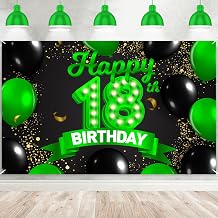Happy 18th Birthday Green and Black Banner Backdrop Cheers to 18 Years Old Confetti Balloons Theme Decor Decorations for Girls 18 Years Old Birthday Party Bday Supplies Background Gift Glitter