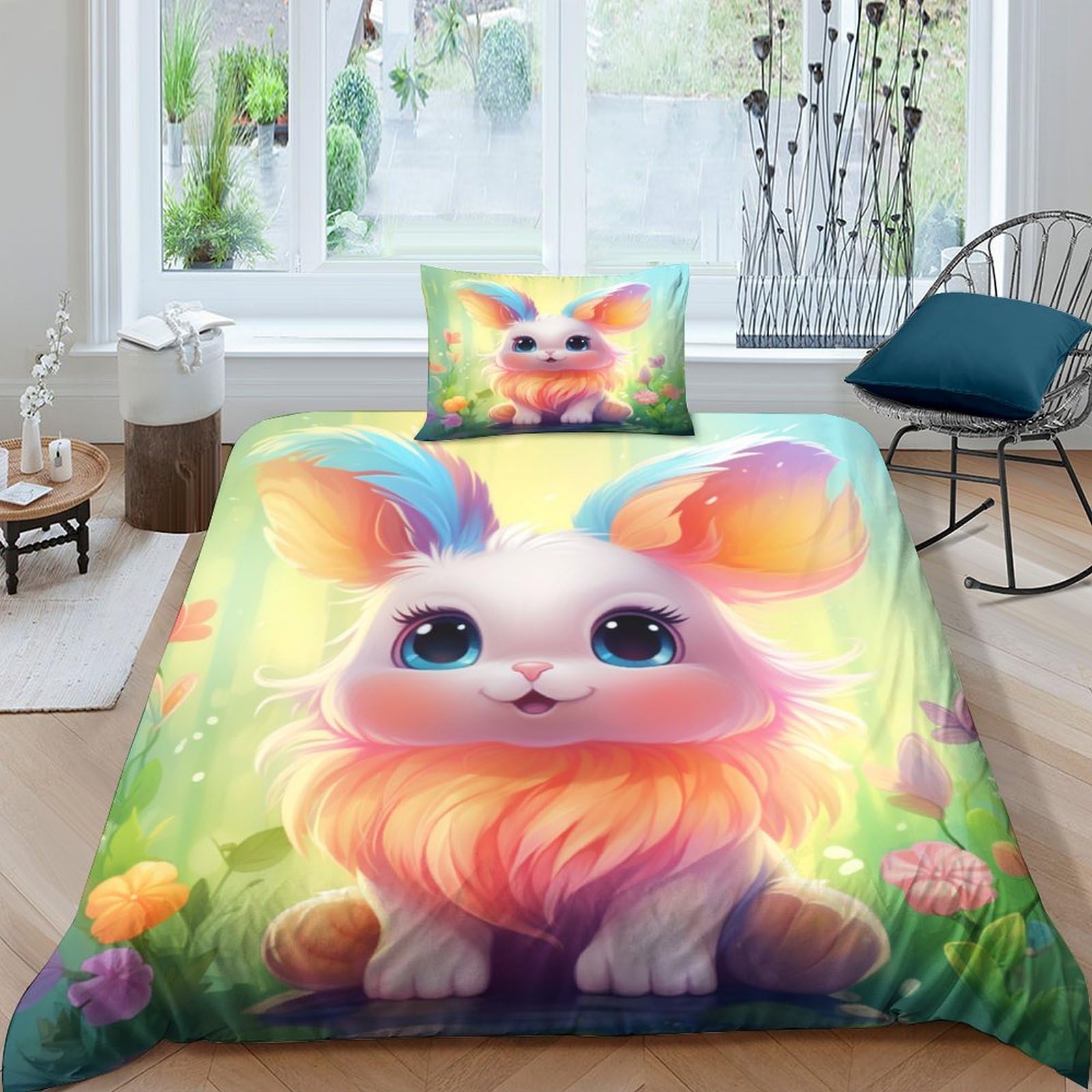 Housse de couette lapin 3D respirante pour lit simple