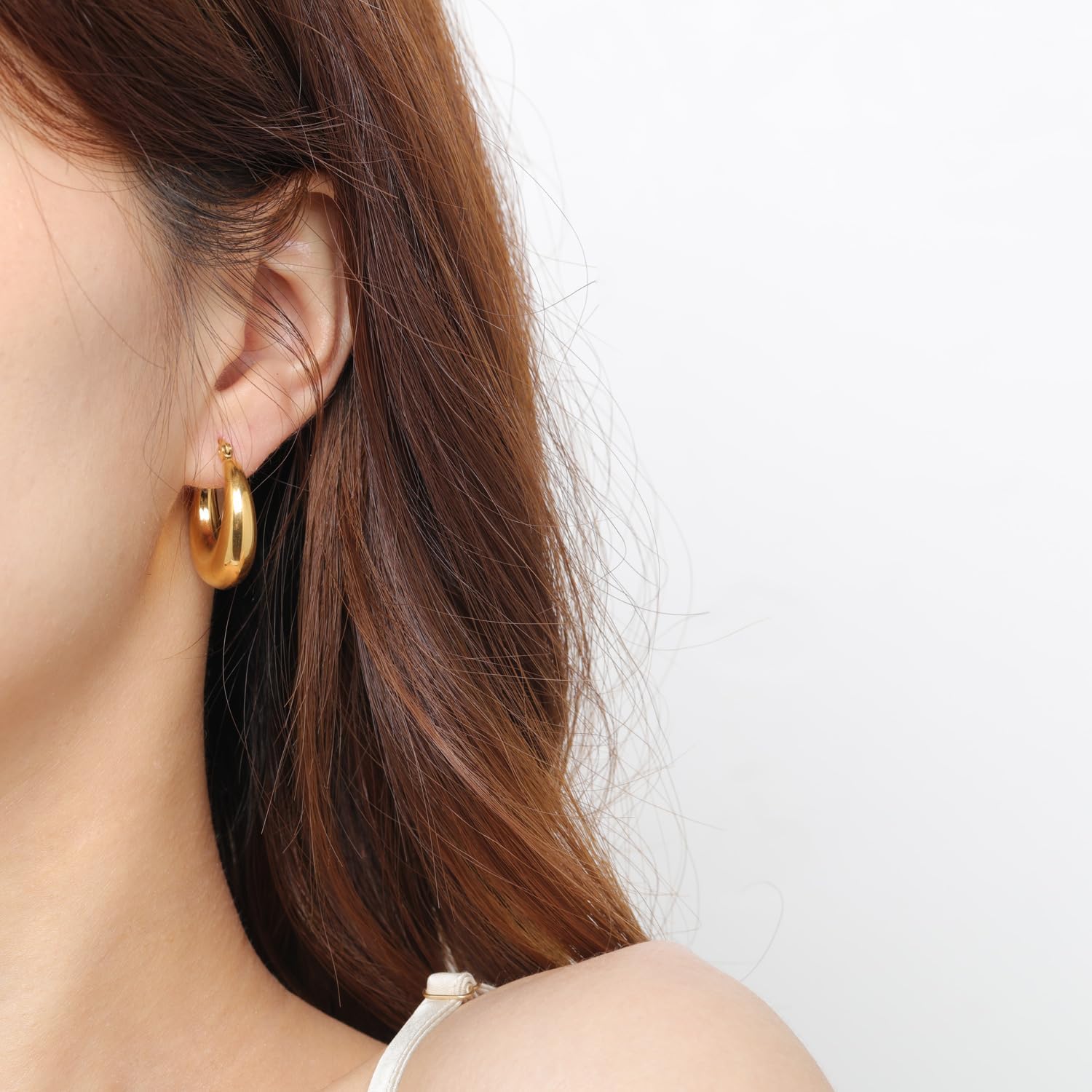 Chunky Gold Hoop Earings for Women Stainless Steel Tube Hoop Lightweight Thick Earrings Hypoallergenic Huggie Earrings for Women Trendy Jewelry Gifts - Image 4