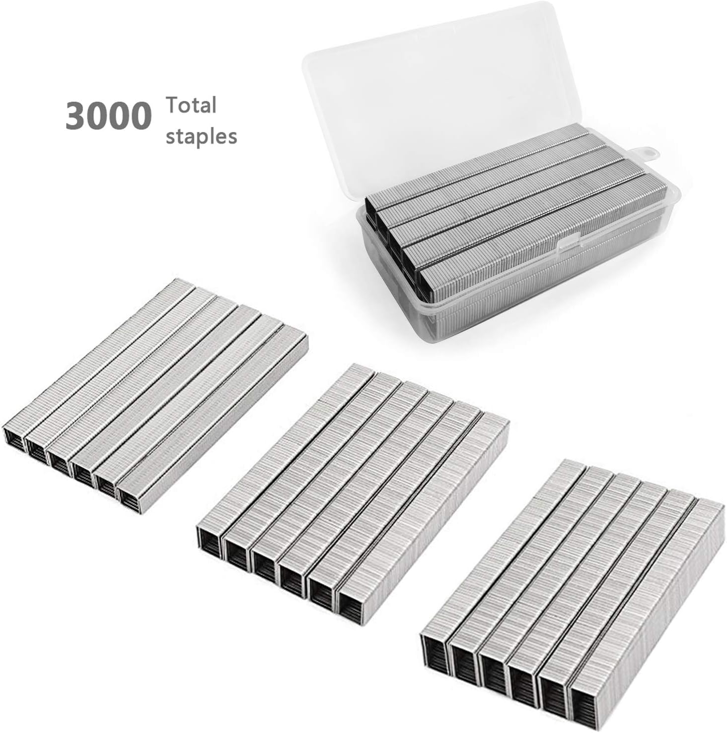 18 Gauge Staples Pack Set, 3/8" Crown Size, 1/4"(6 mm), 3/8"(10 mm), 1/2" (13 mm) Leg Length, 3000-Pack
