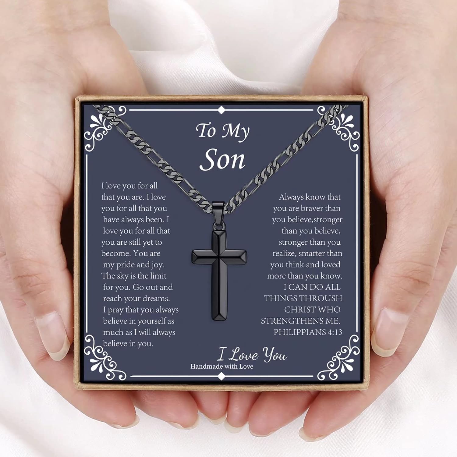 IEFLIFE Cross Necklace Gifts for Men, Silver/Black/Gold Cross Necklace, Figaro Chain for Men, Fathers Day Christmas Baptism Religious Christian Gift for Dad Son Grandpa Boyfriend Husband - Image 5