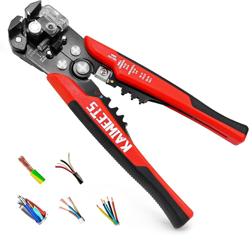 KAIWEETS Self Adjusting Wire Stripper - 3 in 1 Heavy Duty Automatic Wire Stripping Tool | 10-24 AWG Wire Cutter for Electrical Cable Cutting, Crimping Tool | Automatic Wire Stripping, Crimping Tool, Heavy-Duty, Precision wire cutter, Electrical Use, One-hand operation