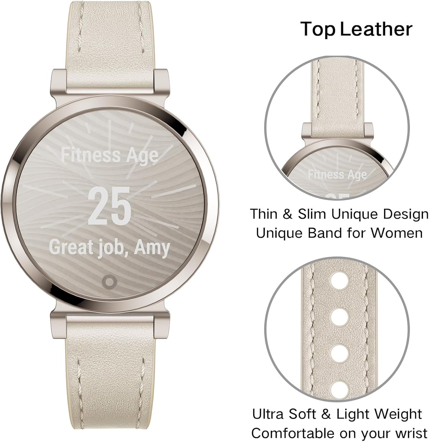 Leather Slim Bands Compatible with garmin lily 2, Leather with Charms, Feminine Design for garmin lily 2 watch Band