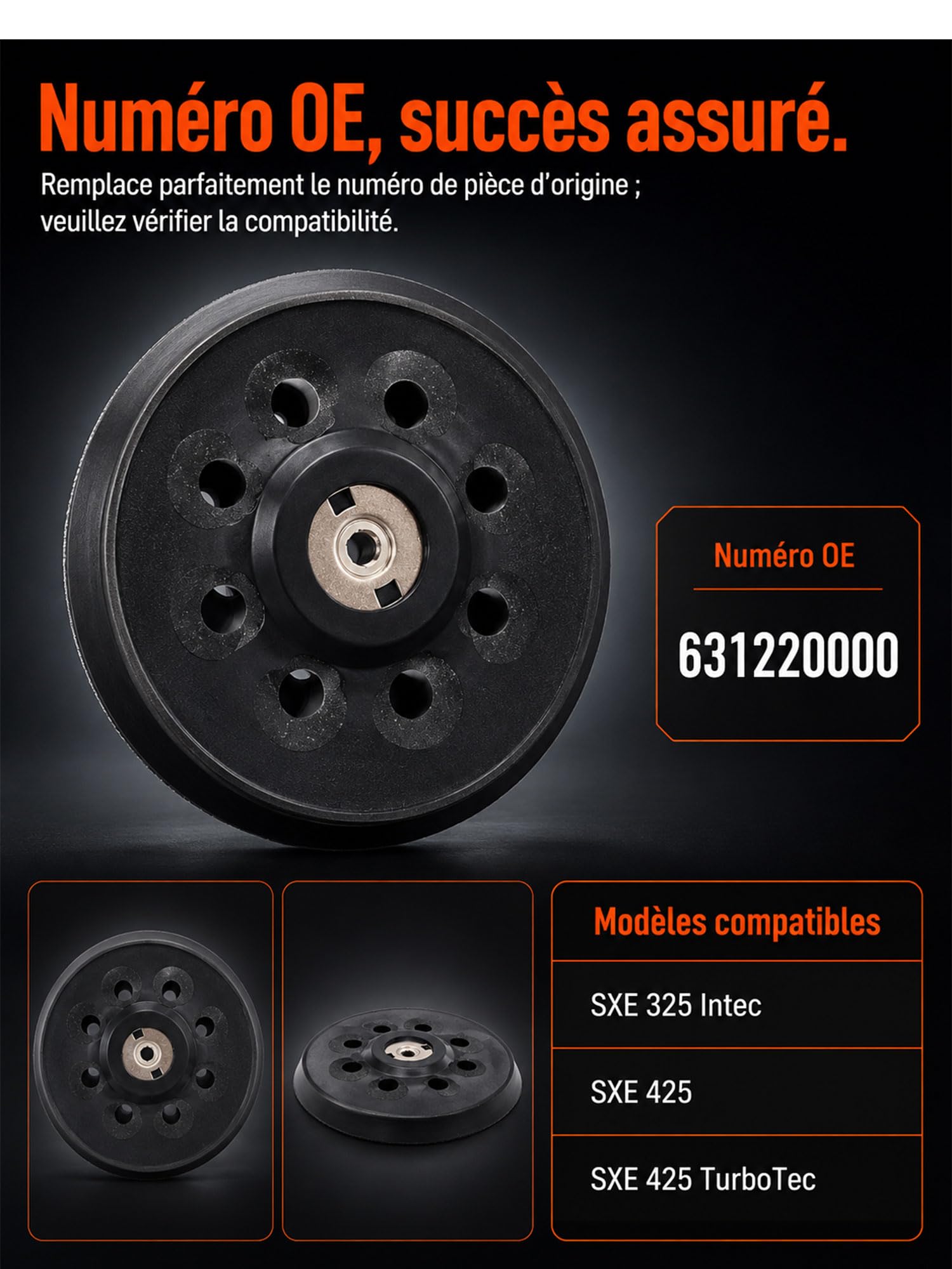 Bandeja de lijado de 125 mm para Metabo SXE 425 325, bandeja lijadora de 8 agujeros, repuesto 631220000