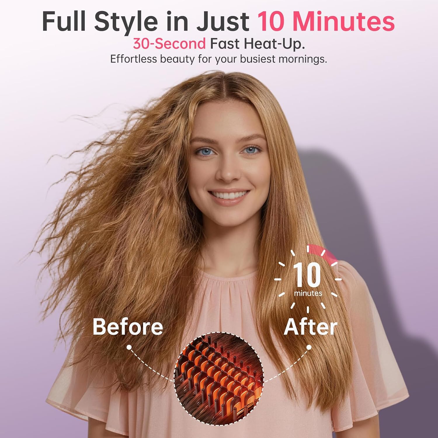 Hair Straightener Brush, Cordless Portable Straightening Brush with MCH Ceramic Heating, Ionic & Far Infrared Rechargeable Heated Comb, Travel Hair Straightener, Quick Styling for Smooth & Shiny Hair