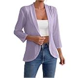 Lightweight Summer Cardigan for Women Spring Netted Knit 3/4 Sleeve Blazers Casual Soft Open Front Kimono Cover Ups