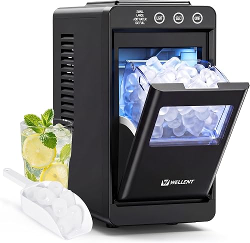 WELLENT Machine à Glaçons Comptoir - Production Rapide 12kg/24h & Glaçons en 6 Min - Design Gain de Place Silencieux - Idéale pour Canicule, Cuisine, Bar et Bureau (Acier Inoxydable) - 1
