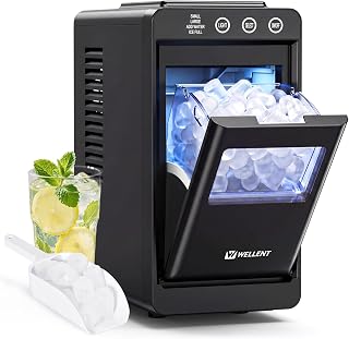WELLENT Counter Top Ice Maker - Fast Production 12kg/24h & Ice Cubes in 6 Min - Quiet Space Saving Design - Ideal for Heat Wave, Kitchen, Bar and Office (Stainless Steel)