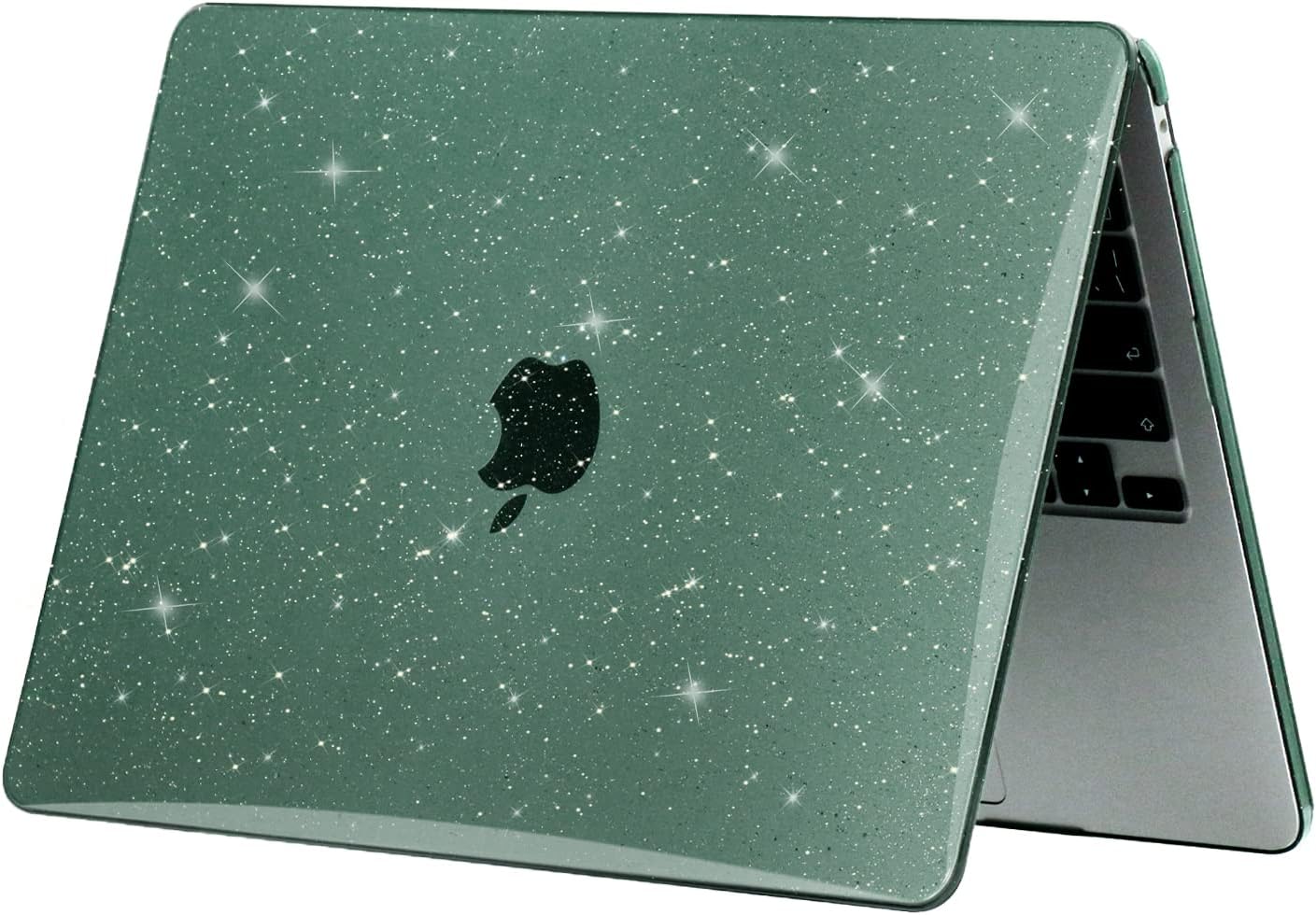 EooCoo Compatible with MacBook Pro 13 inch Case 2023 2022 M2 2021 2020 M1 A2338 A2289 A2251 A2159 A1989 A1706 A1708 Sparkly Hard Case with Keyboard Cover, Screen Protector - Glitter Midnight Green