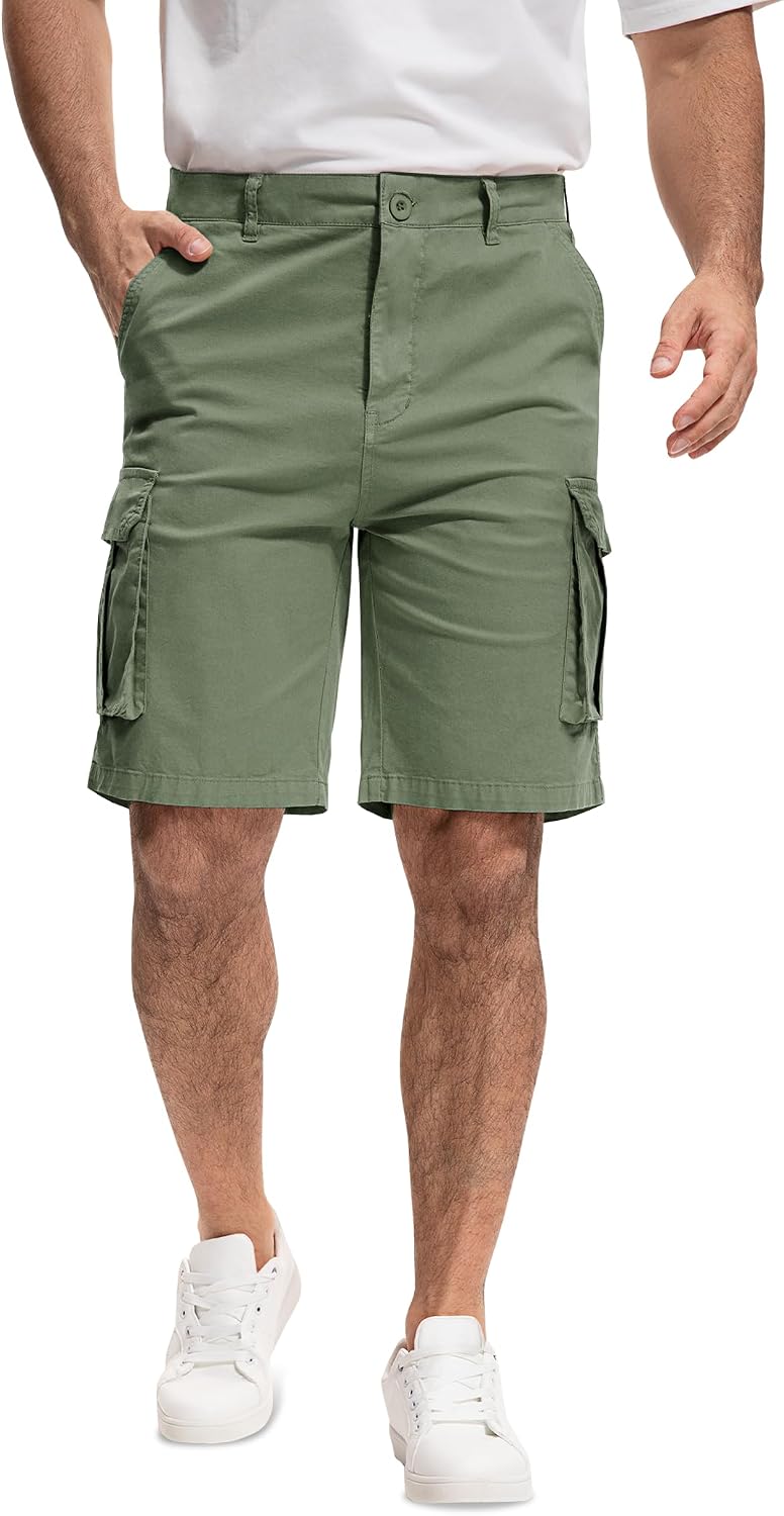 Casual Cargo Shorts for Men - Above Knee Hiking Shorts 9", Olive
