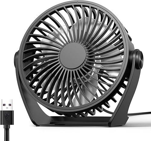 Miniatura 10 de Ventilador de escritorio con USB, ventilador pequeño portátil de 5 pulgadas, ventilador de mesa personal de 3 velocidades con viento potente, mini