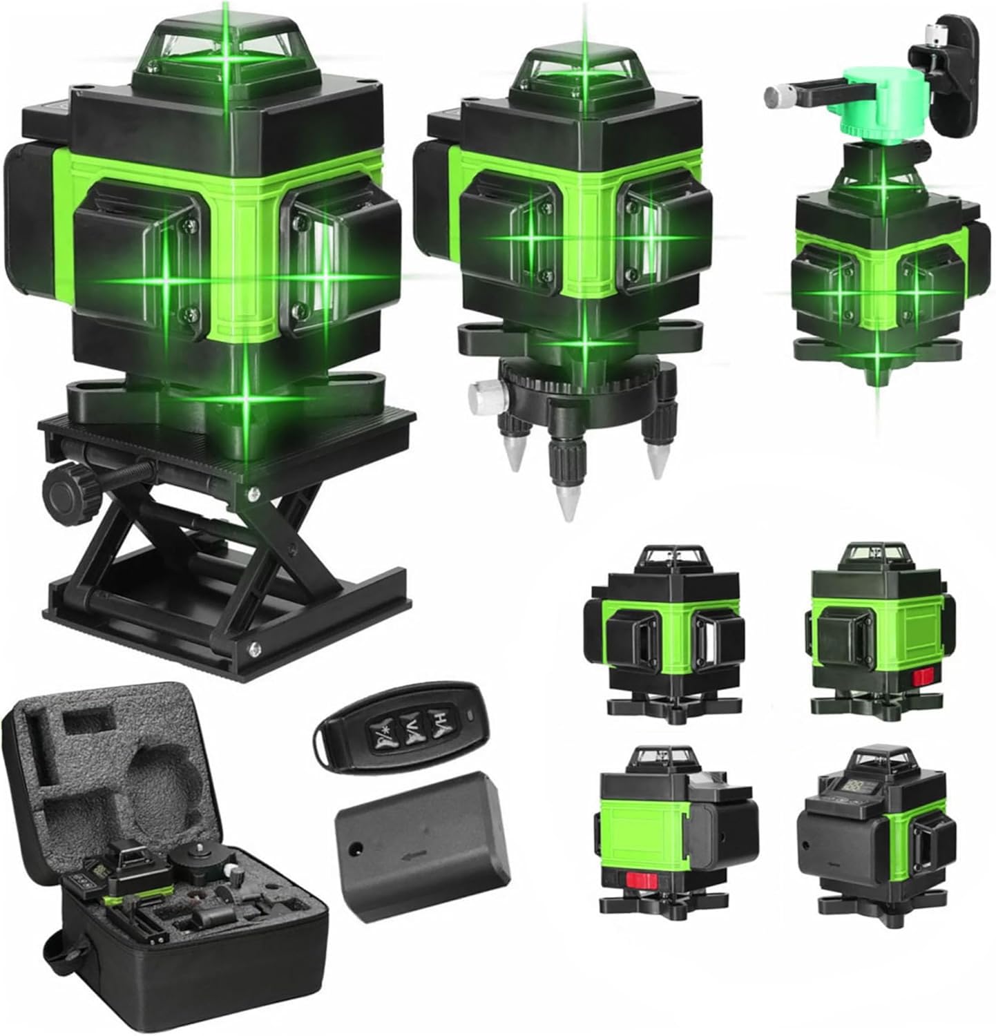 Niveau Laser 4 x 360°, 8/12 / 16 Lignes Laser, Niveau Laser Vertical Horizontal Autonivelant, Support Rotatif, avec Batteries USB Rechargeables 2600 MAh, Support Rotatif (8 Lignes (A))