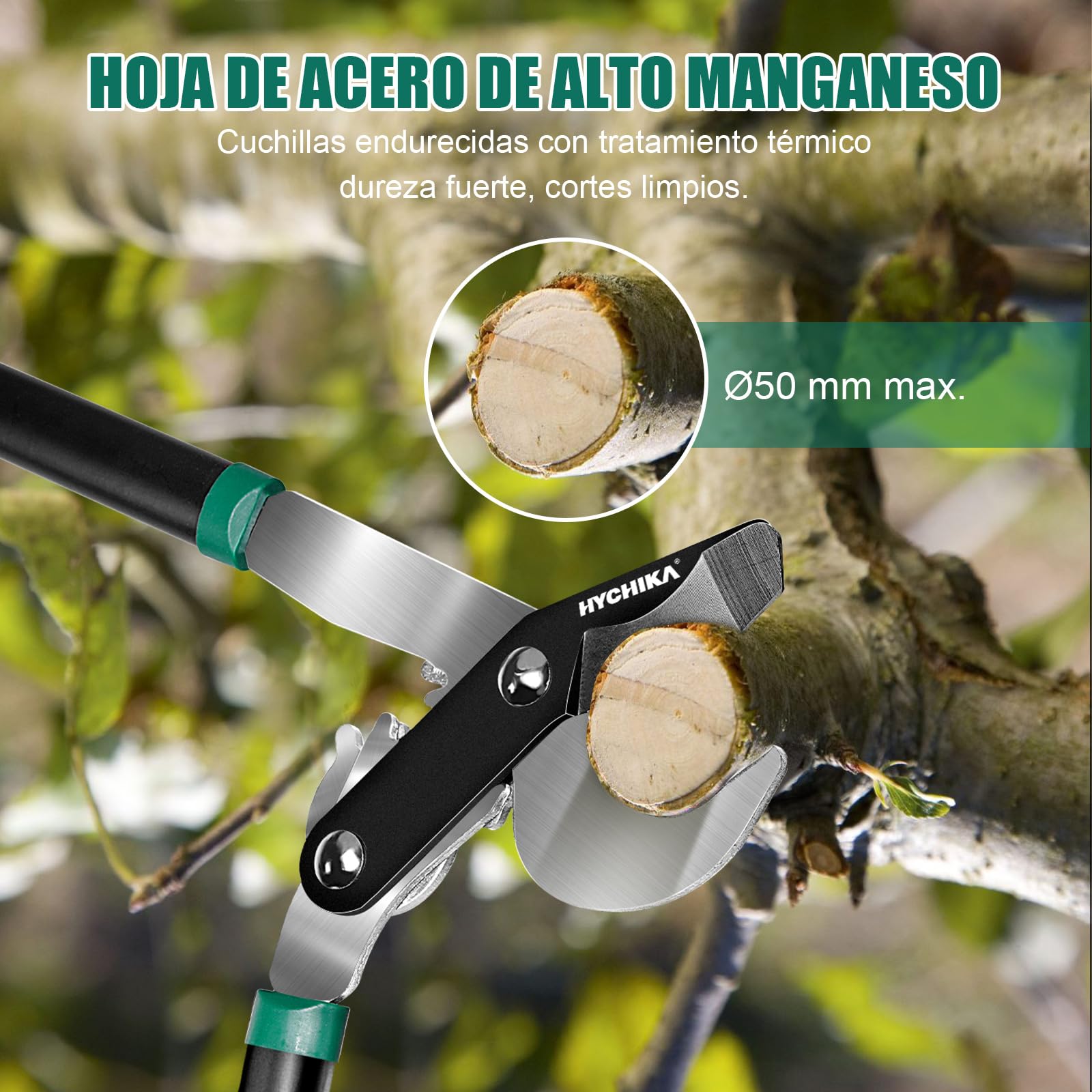 HYCHIKA Tijeras Podar 74CM, Tijeras de Podar de Mano, Podadora Cuts Ø50 mm max., Tijera de Ahorro de Trabajo con Cuchillas Afiladas, para Podar Ramas Secas y Húmedas