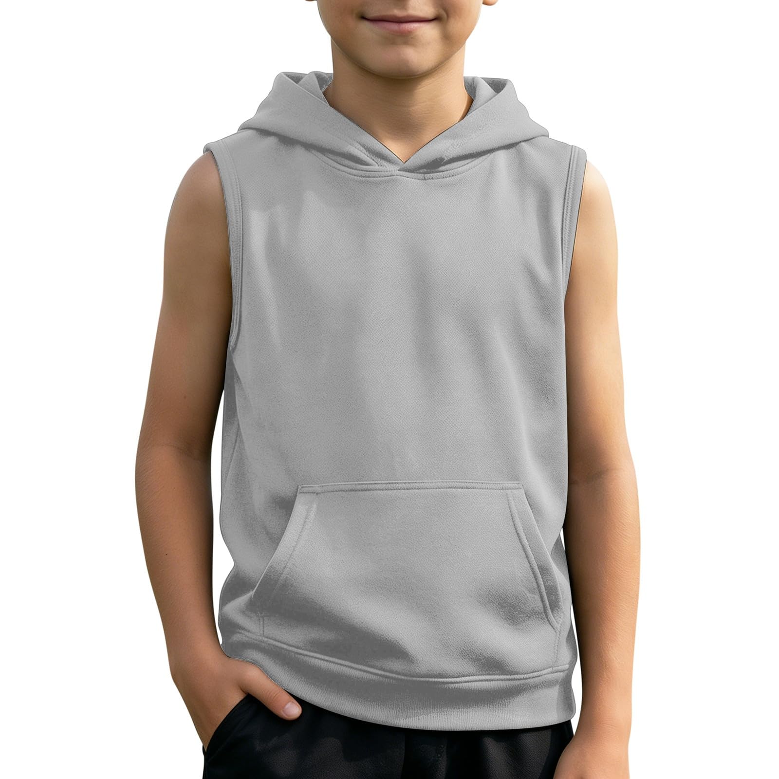 Camiseta Deportiva sin Mangas para Niños con Capucha y Bolsillo para Entrenamiento y Actividades Diarias
