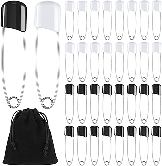 50 Pieces Diaper Pins Safety 2.2 Inch Plastic Head Cloth Diaper Nappy Pins with Locking Closures Stainless Steel with Velvet Bag(White, Black)