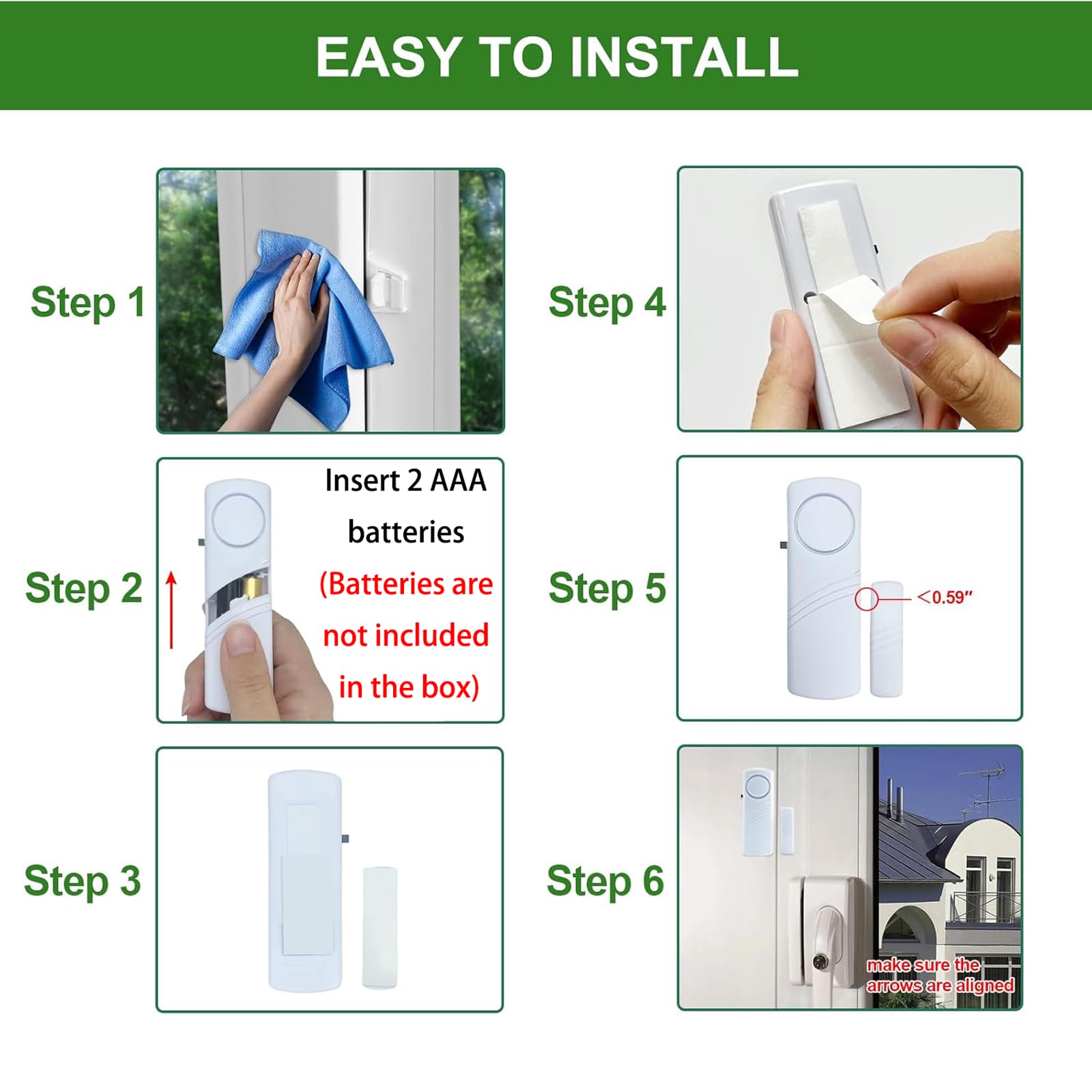 Alarma de puerta y ventana, sensor de alarma de puerta de 90 dB para seguridad de niños, seguridad del hogar, alarma antirrobo de ventana de puerta, alarmas de piscina para el hogar, apartamentos