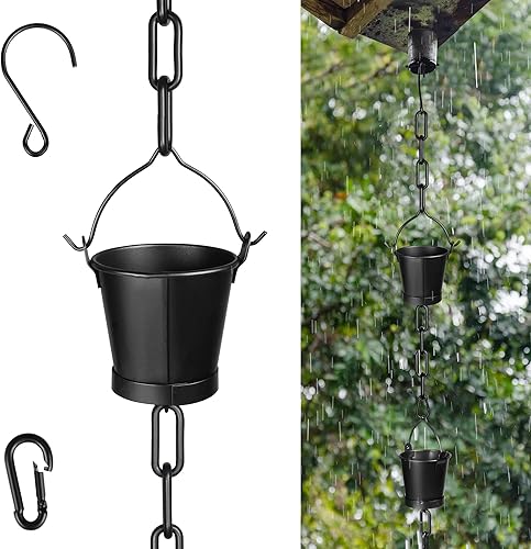 Invech Cadenas de lluvia ajustables de 12.5 pies para canalones, cadenas de lluvia exteriores con 12 tazas, cadena colectora de lluvia en forma de