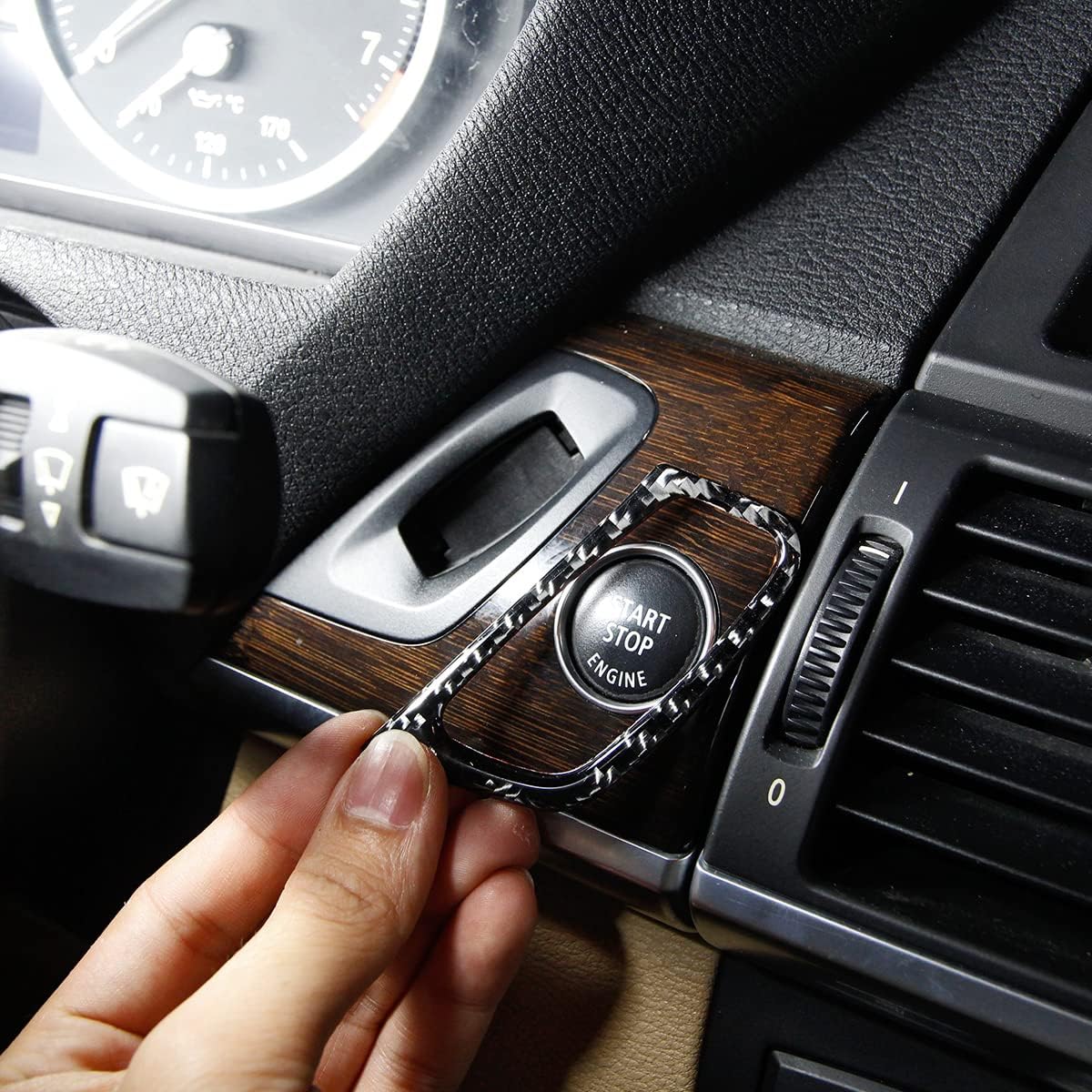 Fit for BMW X5 X6 E70 E71 2008-2013 Car Key Start Position Decoration Sticker, Soft Carbon Fiber Interior Frame Protection Accessories 1pc (Style A (LHD))
