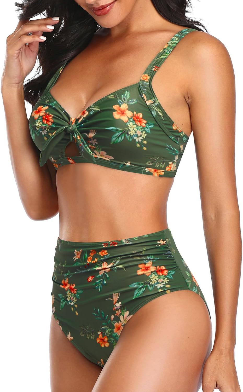Tempt Me Two Piece Swimsuits - High Waisted Bikini Tummy Control Full Coverage Bathing Suits Ruched Tie Knot Swimwear