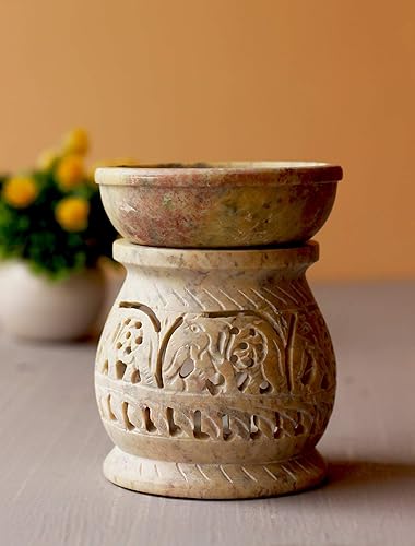 Miniatura 4 de ARTISENIA Difusor de aceite esencial de esteatita tallada a mano con soporte para luz de té, aromaterapia, difusor de aroma para spa, yoga,