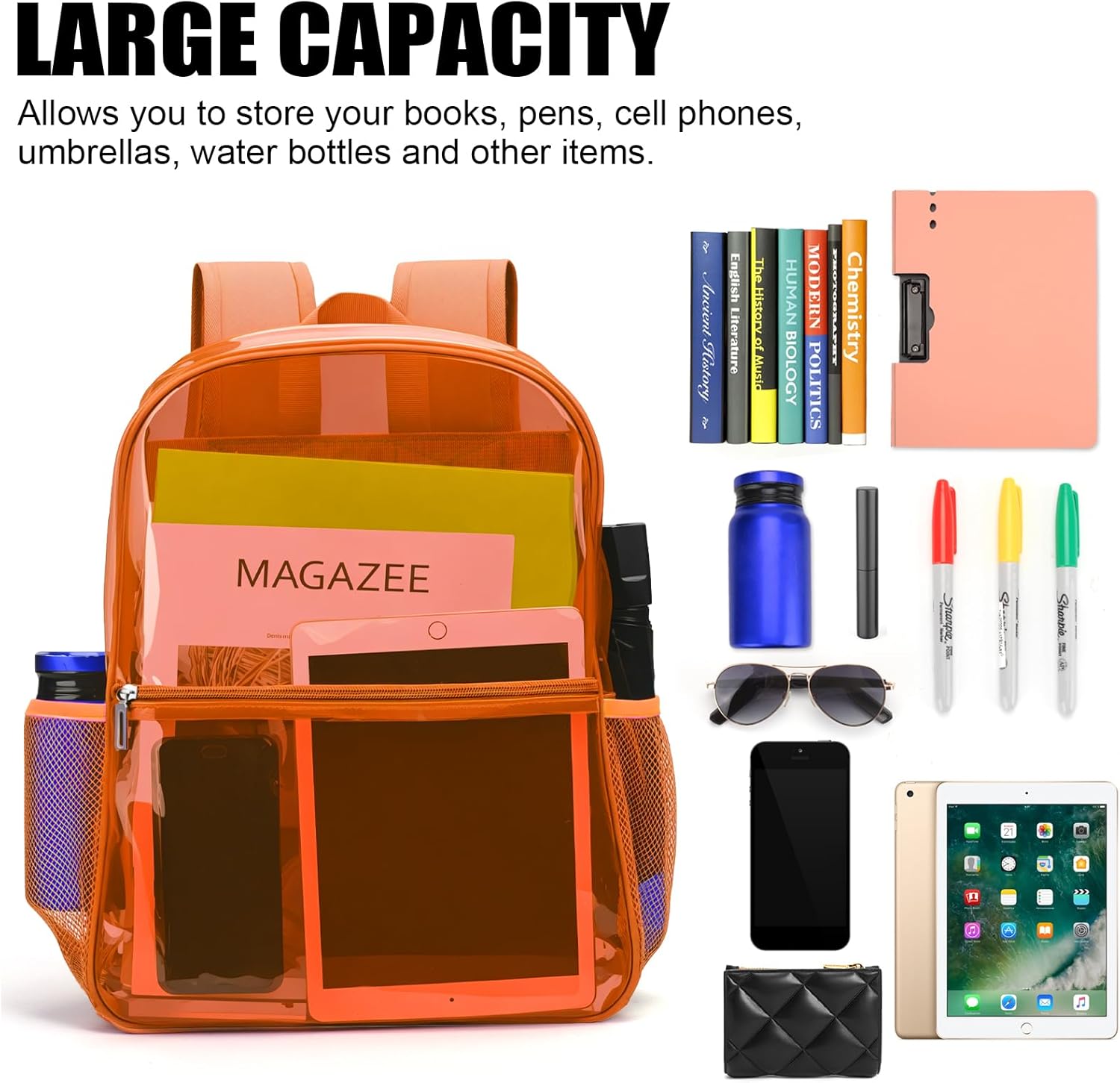 Clear Backpack Heavy Duty TPU Transparent Backpack for Sports,Work,Security Travel.(Orange) - Image 5