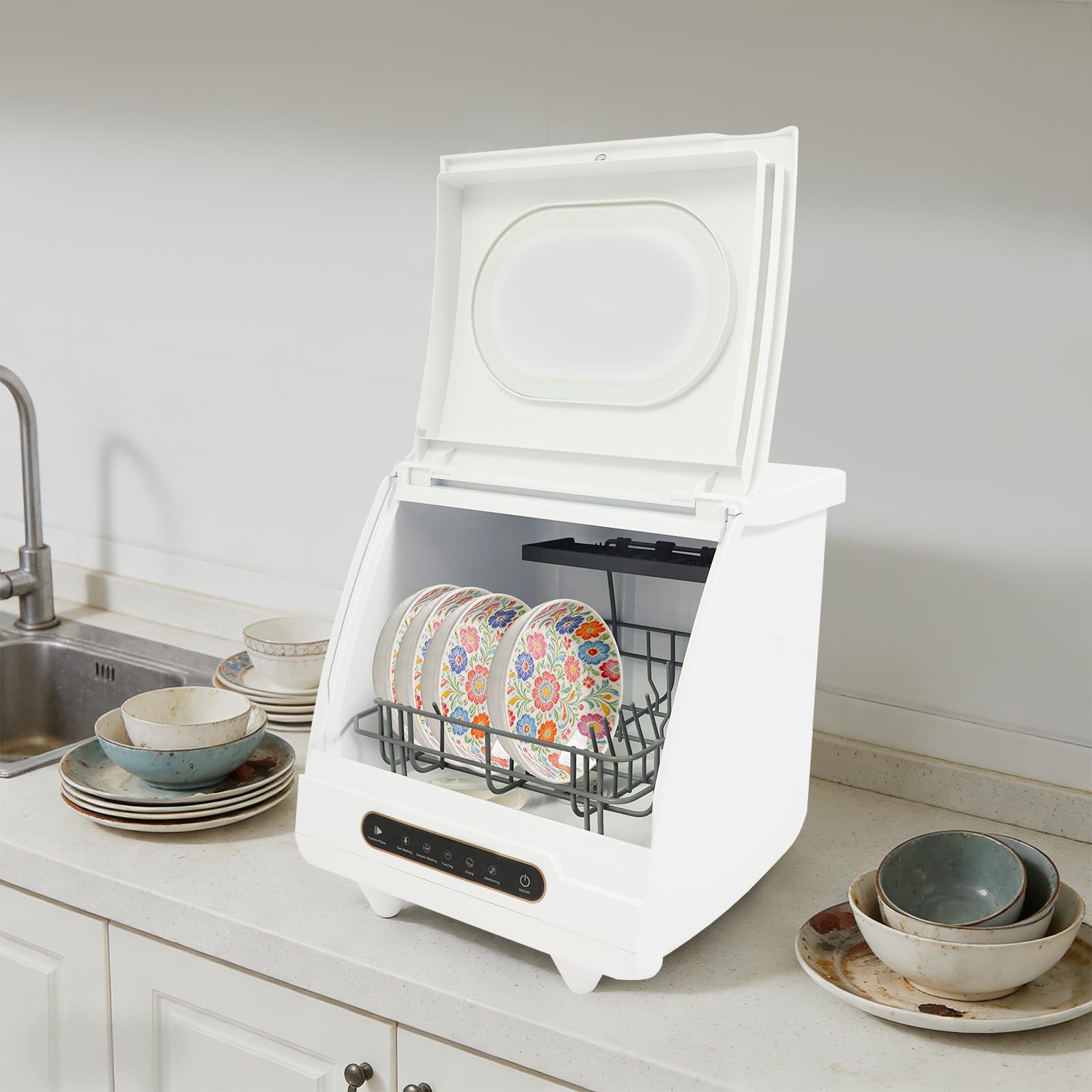 Mini Lave-Vaisselle Portable 5 Programmes 5L 800W Faible Niveau Sonore Désinfection Lave-Vaisselle De Comptoir Compact